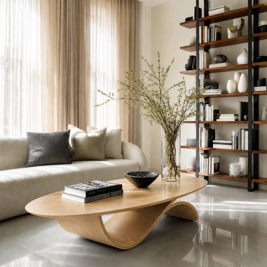 Oval Sculptural Coffee Table Crafted from Natural Solid Wood