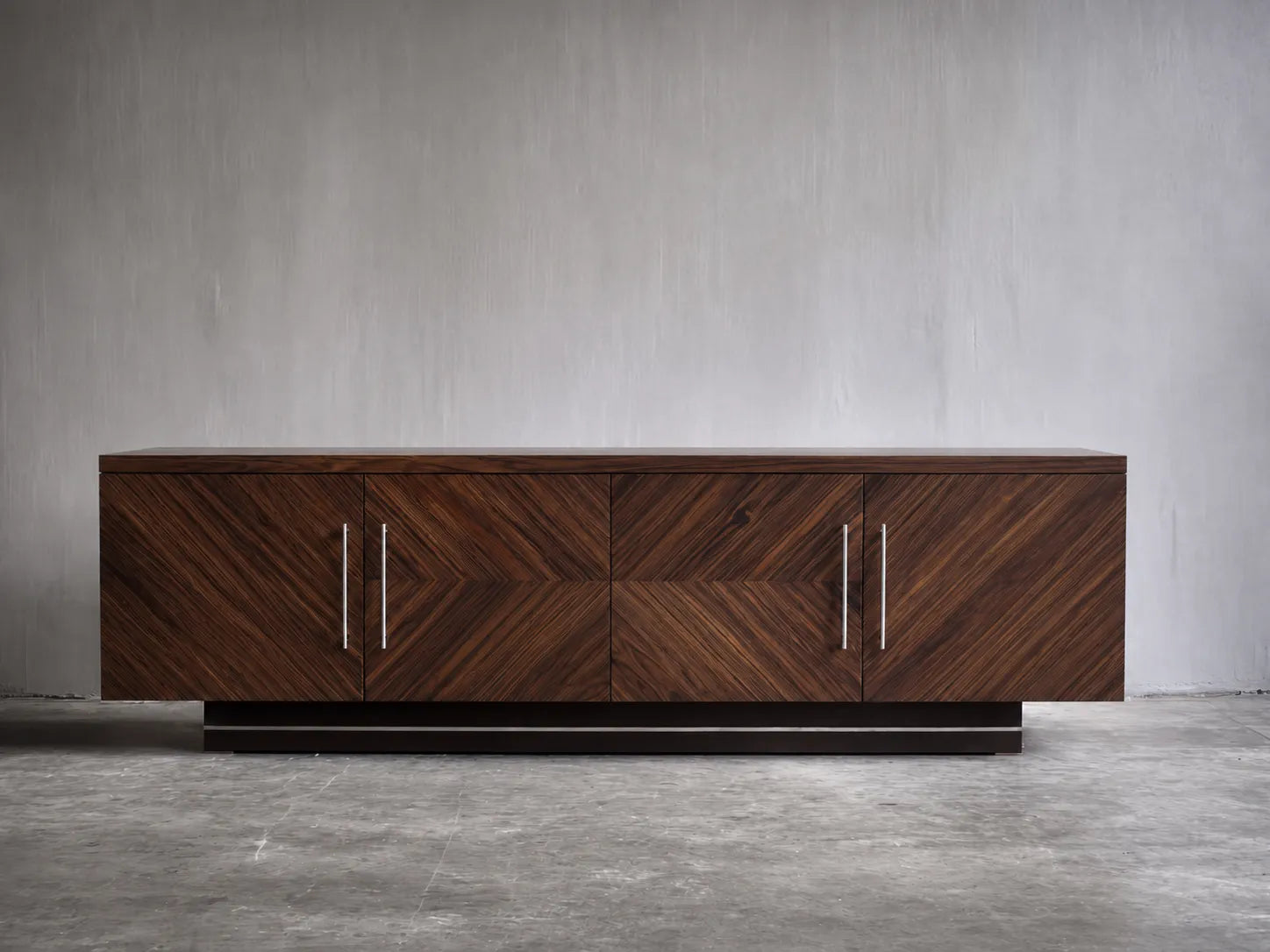 Geometric Natural Solid Wood TV Stand with Chevron Door Design