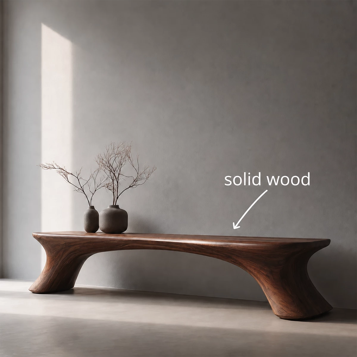 Organic Curved Wood Bench – Natural Wood Entryway Bench for Modern Interior
