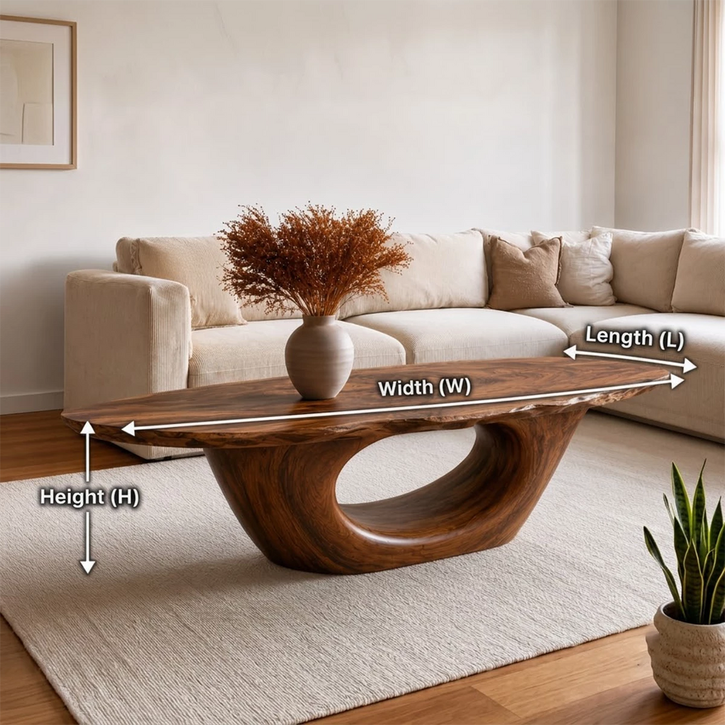 Sculptural Natural Solid Wood Coffee Table for Living Room