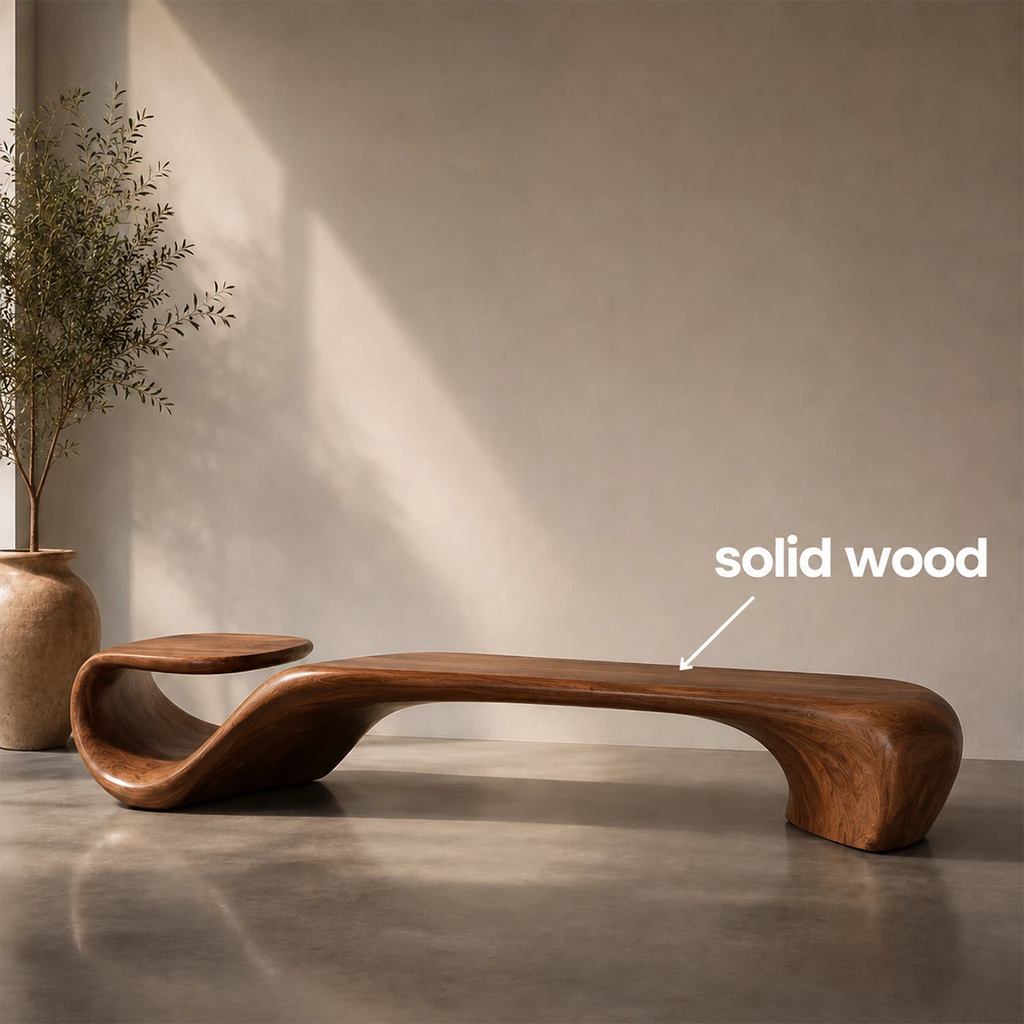 Organic Curved Wood Bench – Sculptural Natural Wood Bench for Modern Interior