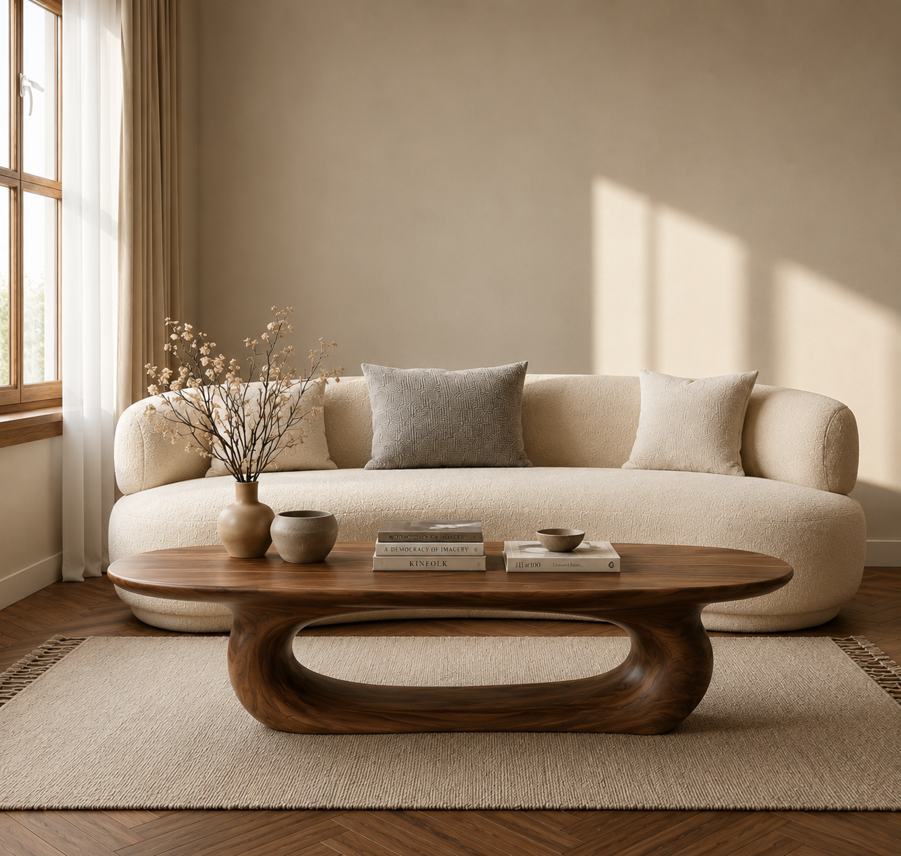 Organic Wave Wood Coffee Table – Sculptural Natural Wood Center Table for Modern Living Room