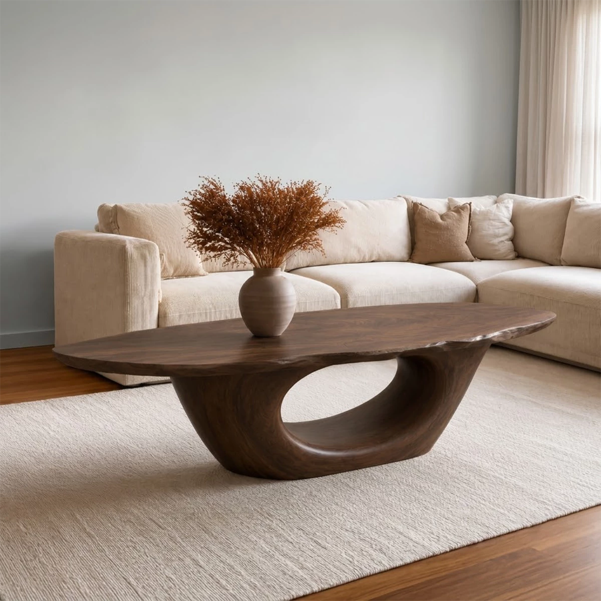 Sculptural Natural Solid Wood Coffee Table for Living Room