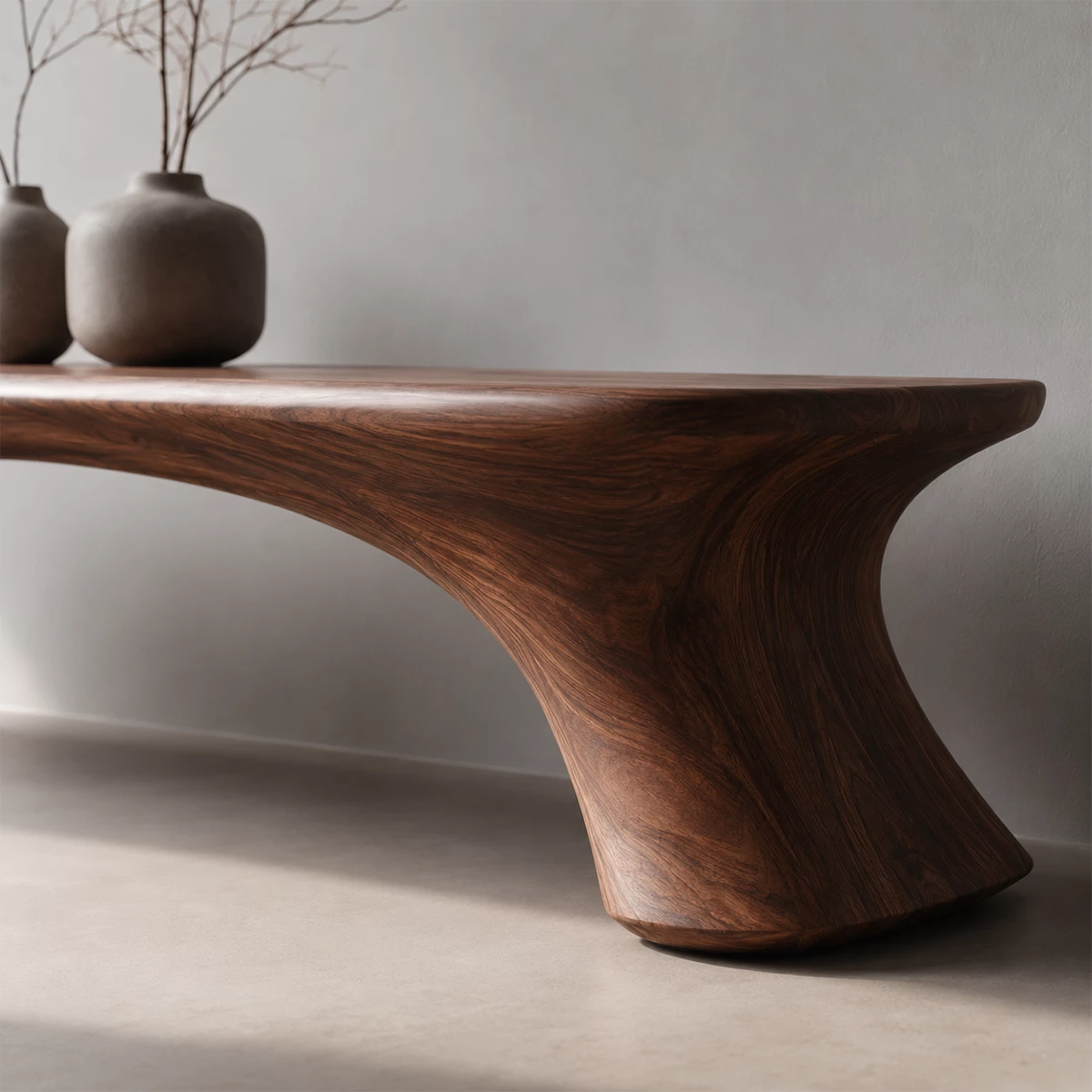 Organic Curved Wood Bench – Natural Wood Entryway Bench for Modern Interior