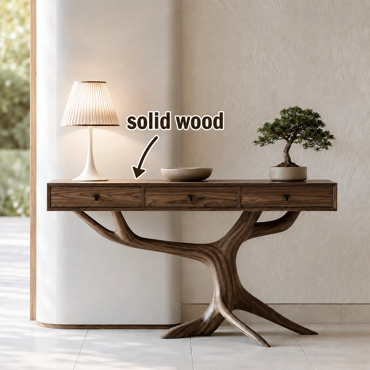 Natural Solid Wood Console Table Tree Root Wabi Sabi Style