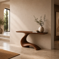 Sculptural Curved Wood Console Table – Organic Natural Wood Entryway Table for Modern Interior