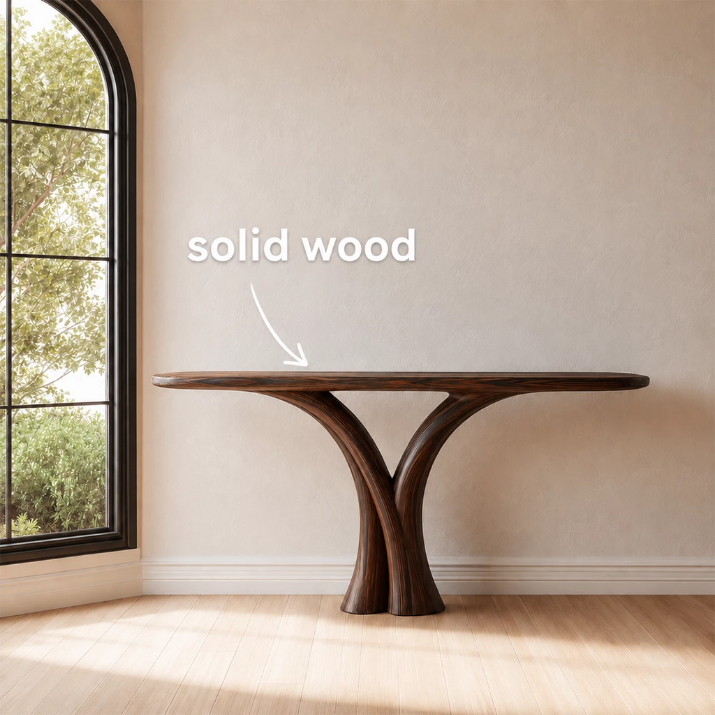 Sculptural Twin Arch Console Table in Natural Solid Wood