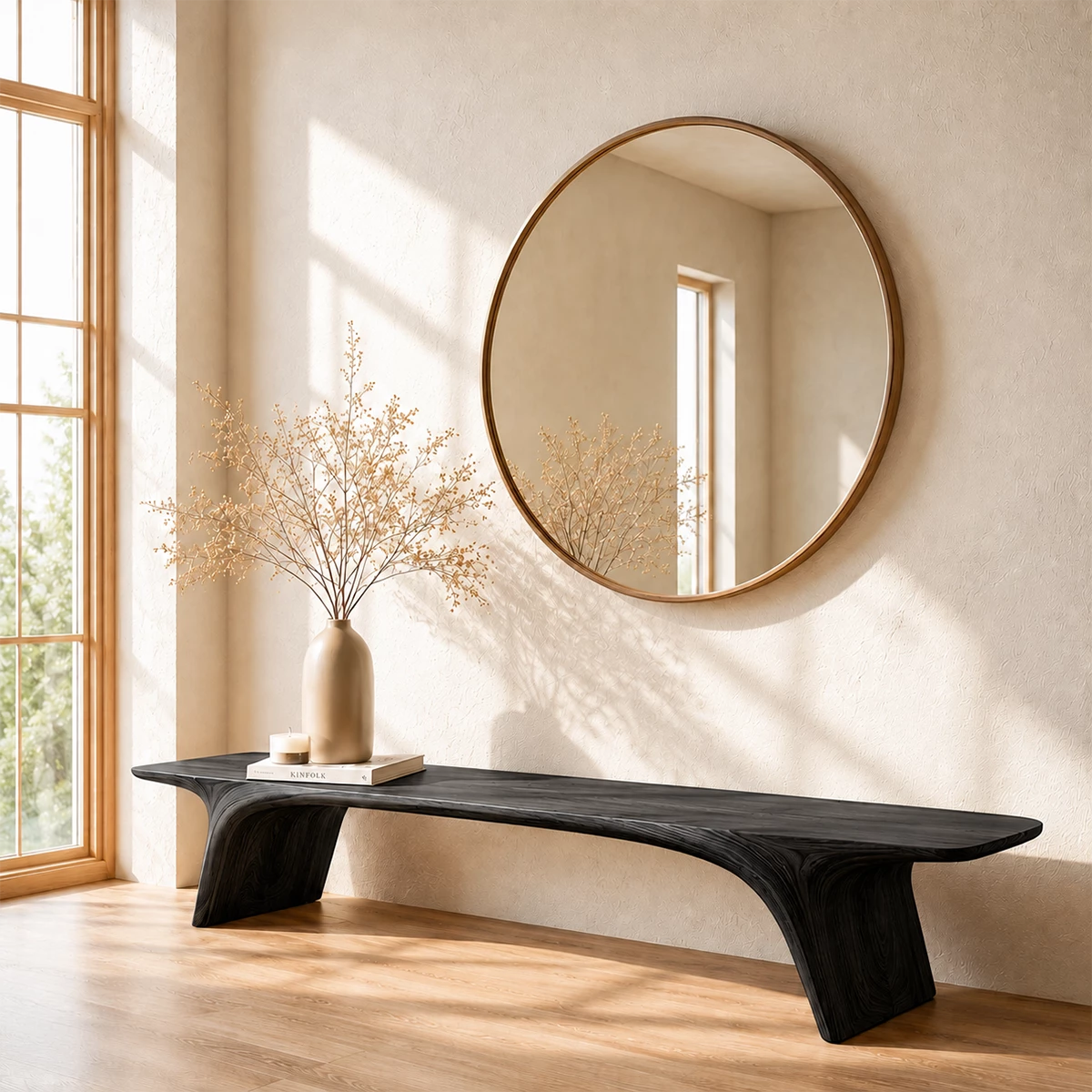 Organic Live Edge Wood Bench – Natural Wood Entryway Bench for Modern Interior