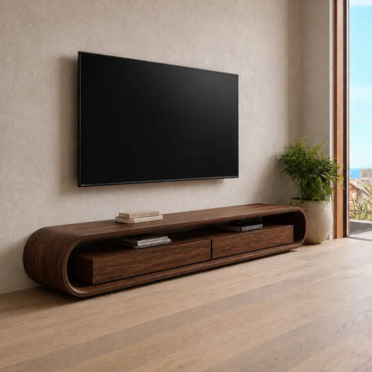 Capsule Natural Solid Wood TV Stand with Open Shelf Media Storage - Echotimber