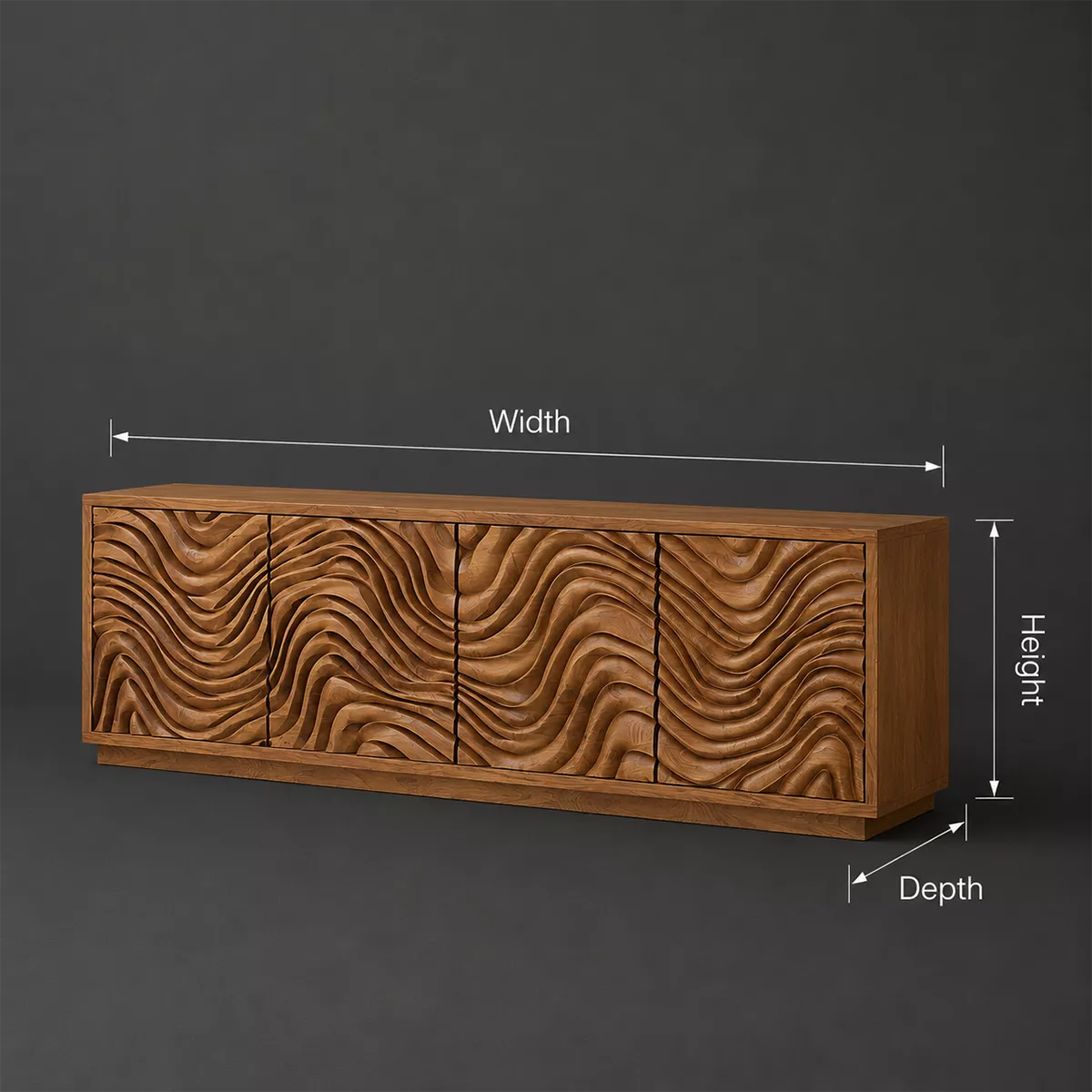 Carved Wave Solid Wood TV Stand With Sculptural Cabinet Front And Hidden Storage For Living Room - Livewoodcraft - 11
