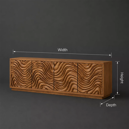 Carved Wave Solid Wood TV Stand With Sculptural Cabinet Front And Hidden Storage For Living Room - Livewoodcraft - 11