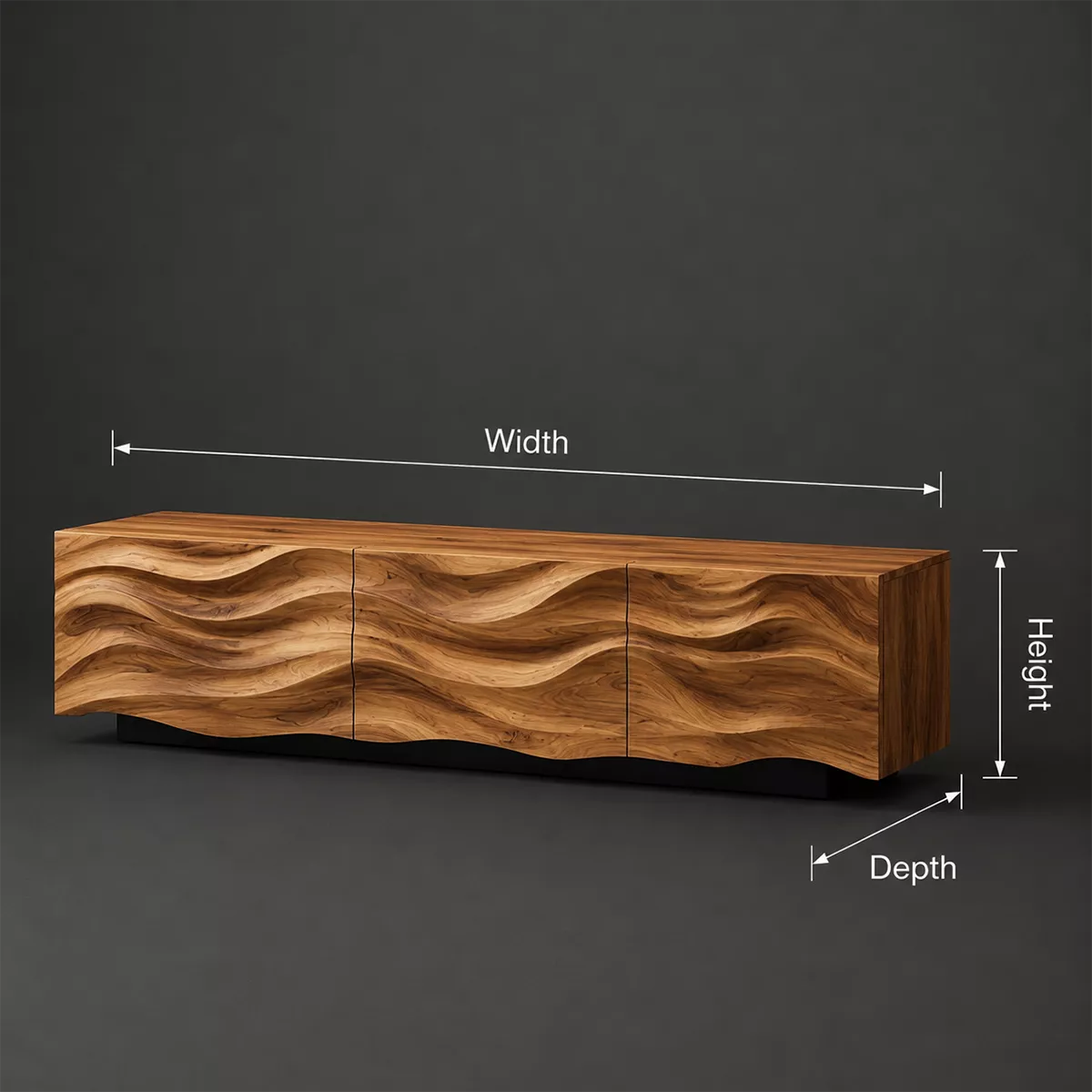 Carved Wave Solid Wood TV Stand With Sculptural Front And Natural Wood Grain For Living Room - Livewoodcraft - 10