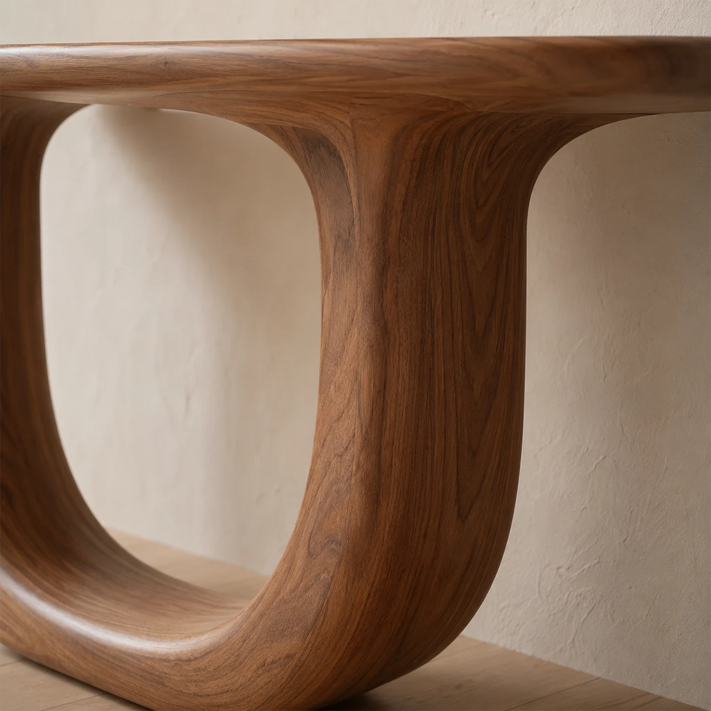 Sculptural U-Shaped Console Table in Natural Solid Wood
