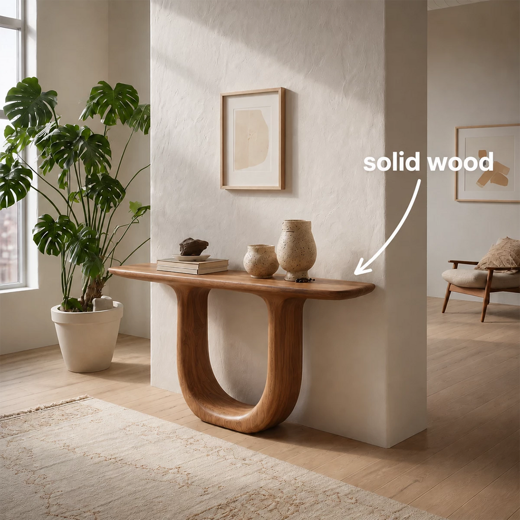 Sculptural U-Shaped Console Table in Natural Solid Wood