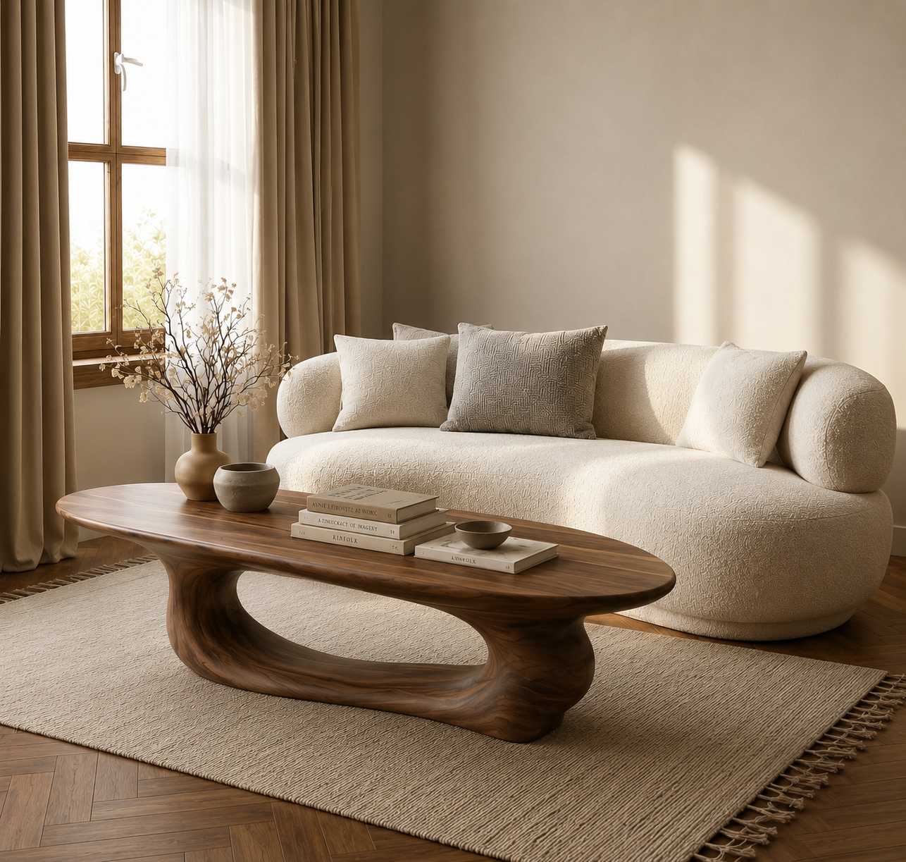 Organic Wave Wood Coffee Table – Sculptural Natural Wood Center Table for Modern Living Room