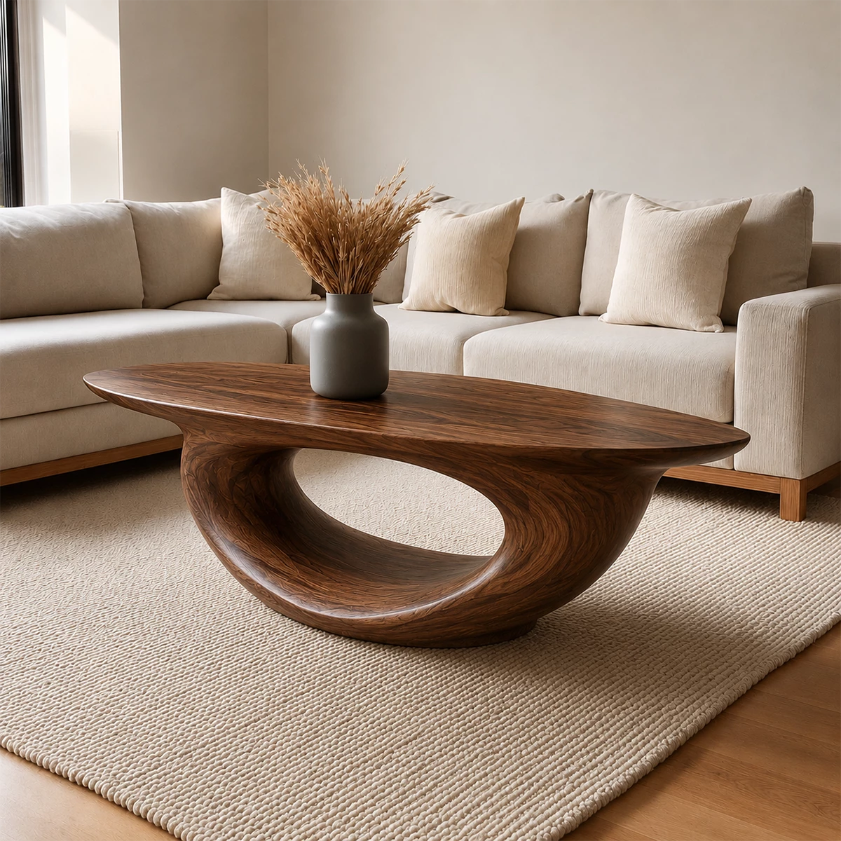 Sculptural Modern Coffee Table Crafted from Natural Solid Wood