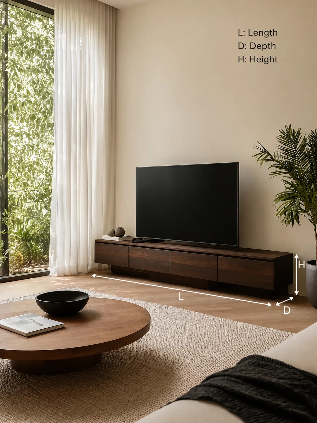 Floating Look Natural Solid Wood TV Stand with Four Door Storage Design