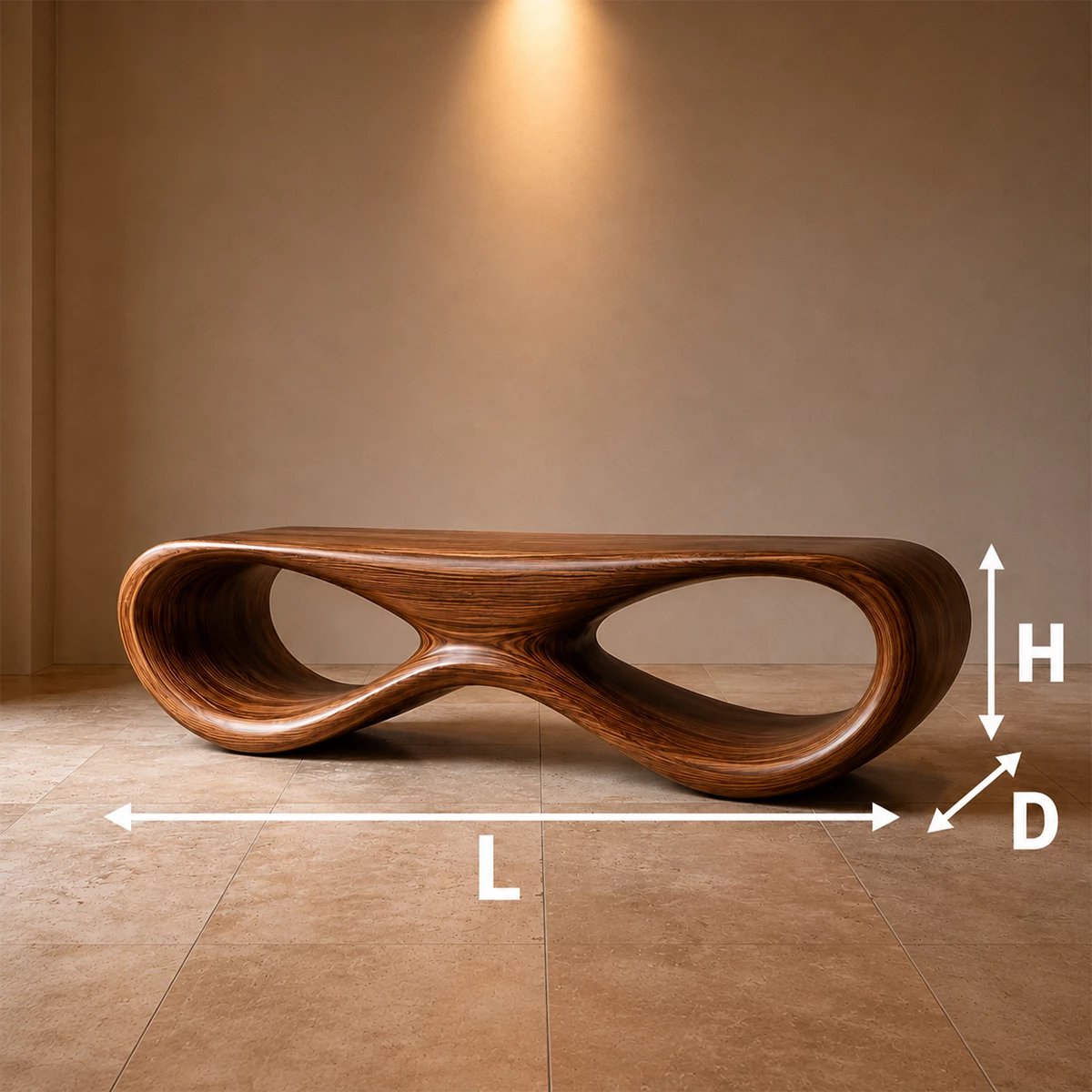Sculptural Wave Wood Bench – Organic Natural Wood Bench for Modern Interior