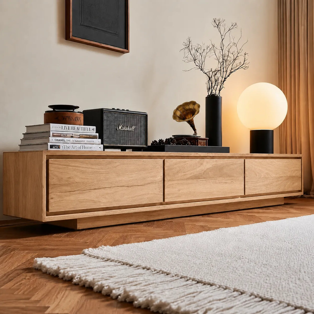 Contemporary Low Profile TV Stand with Seamless Storage Panels - Livewoodcraft - 8