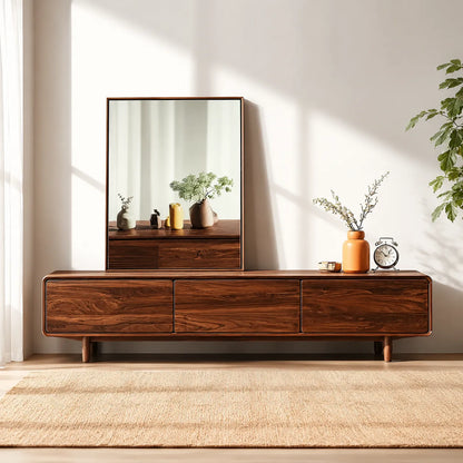 Contemporary Natural Solid Wood TV Stand with Concealed Storage - Livewoodcraft - 11