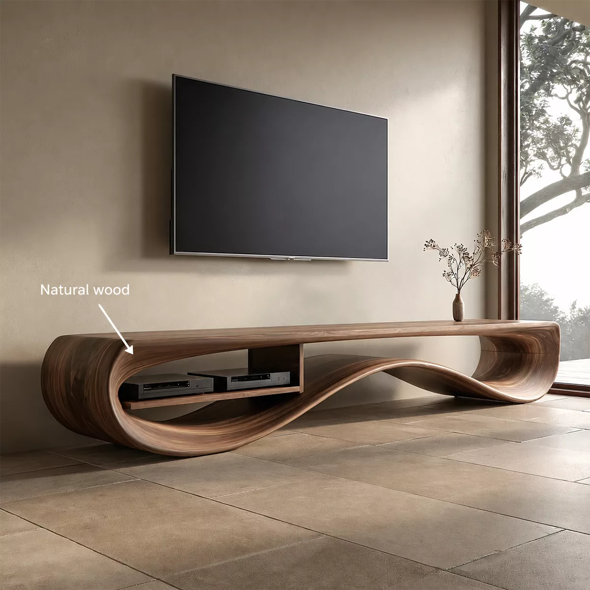Contemporary Sculptural Wood TV Stand For Living Room - Livewoodcraft - 11