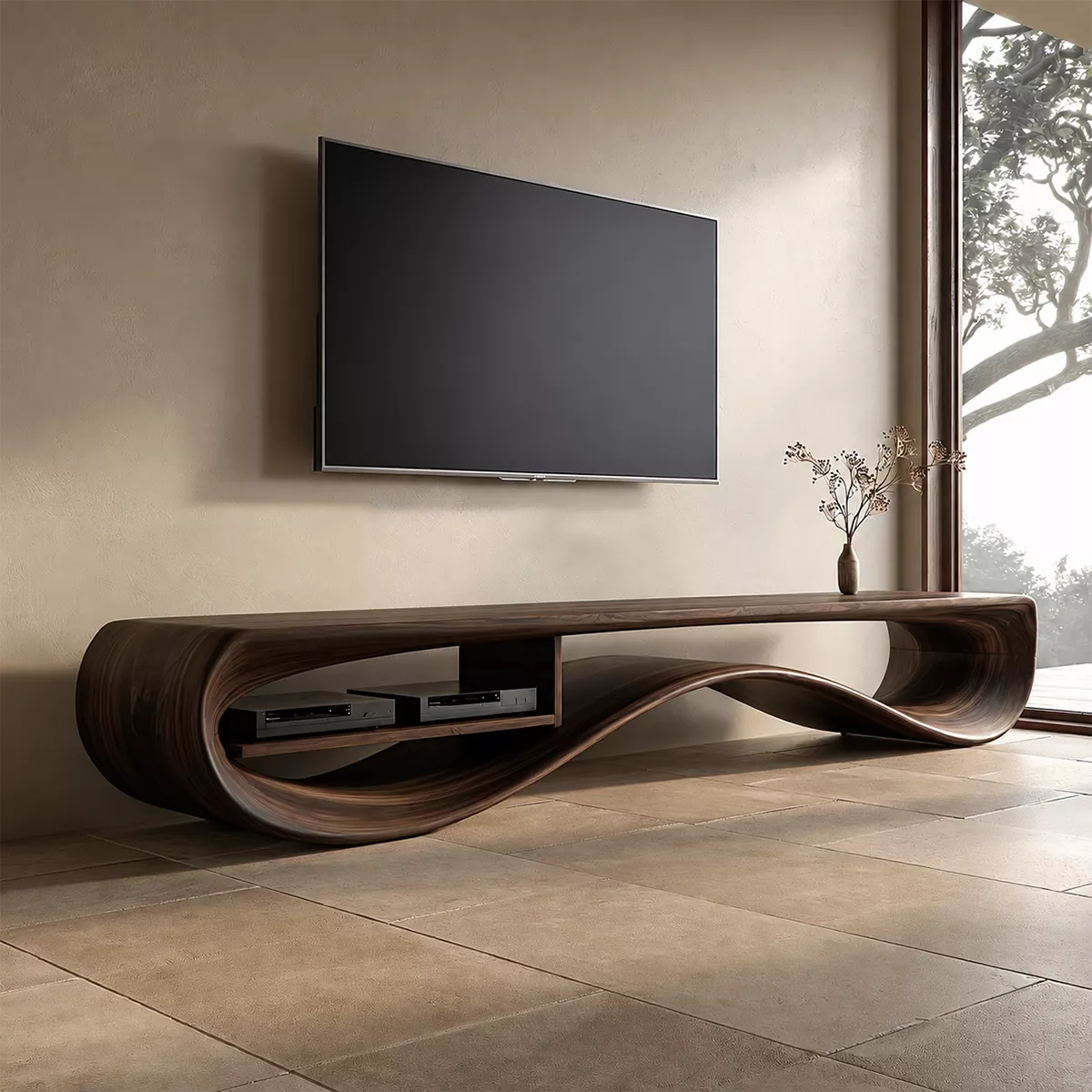 Contemporary Sculptural Wood TV Stand For Living Room - Livewoodcraft - 3