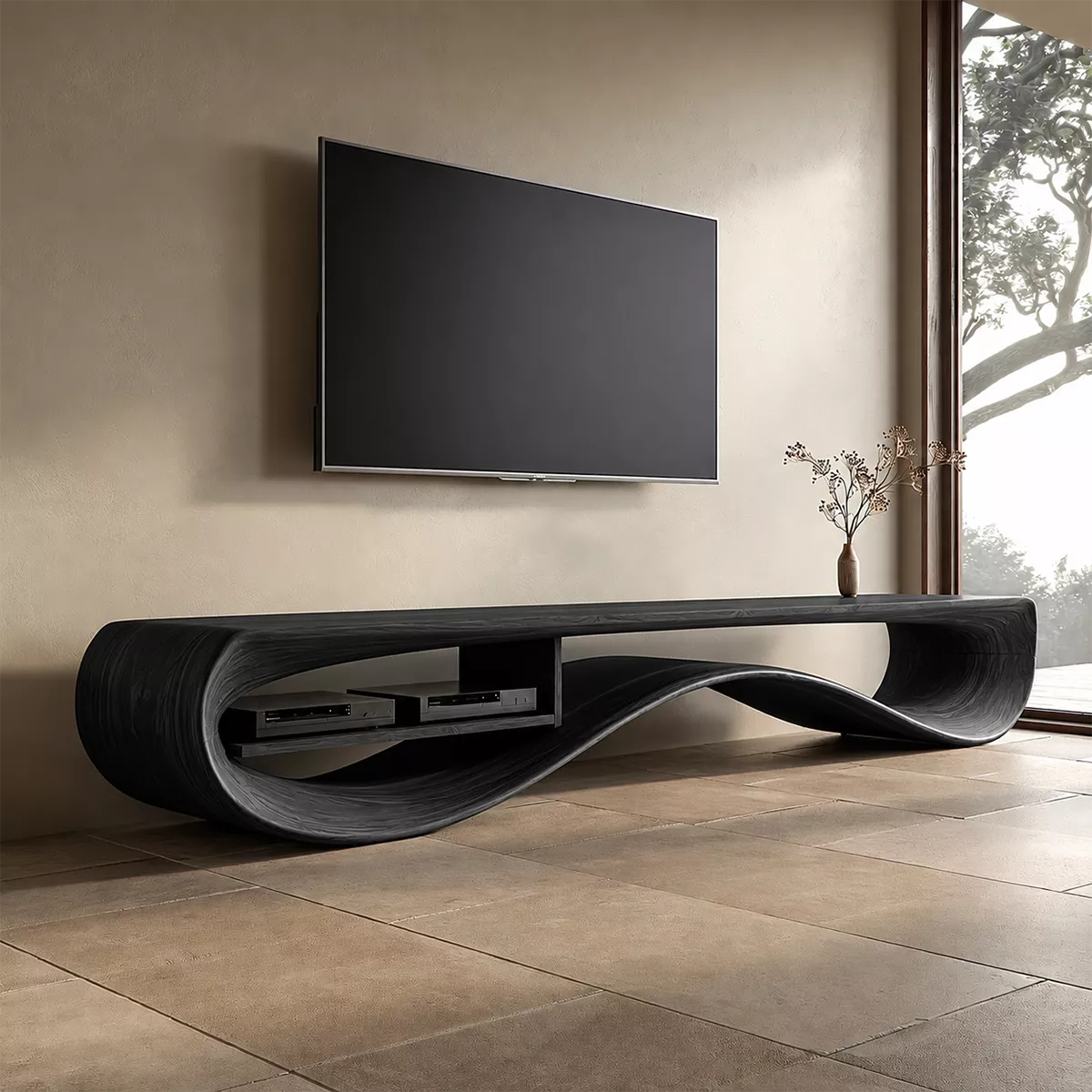 Contemporary Sculptural Wood TV Stand For Living Room - Livewoodcraft - 4