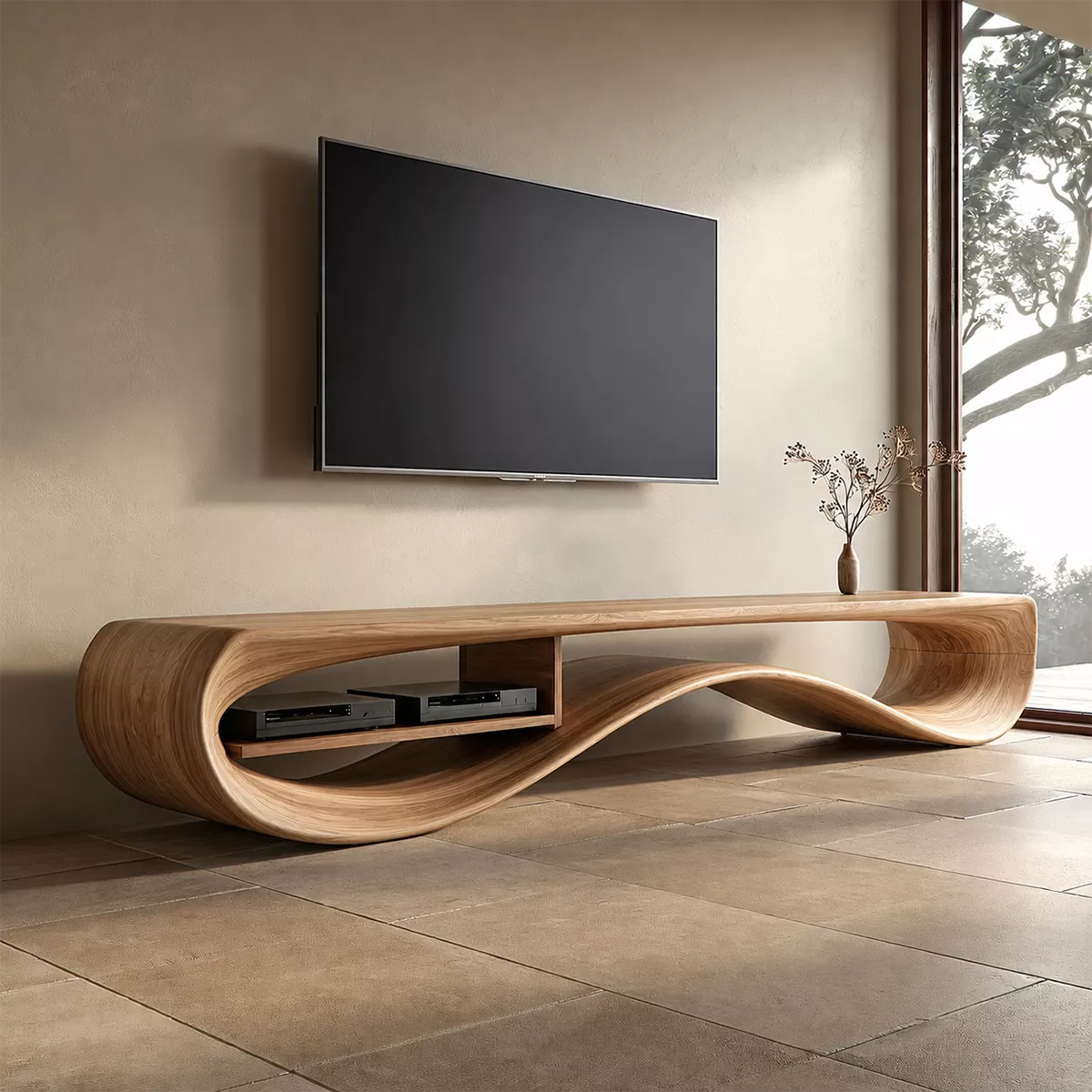 Contemporary Sculptural Wood TV Stand For Living Room - Livewoodcraft - 5