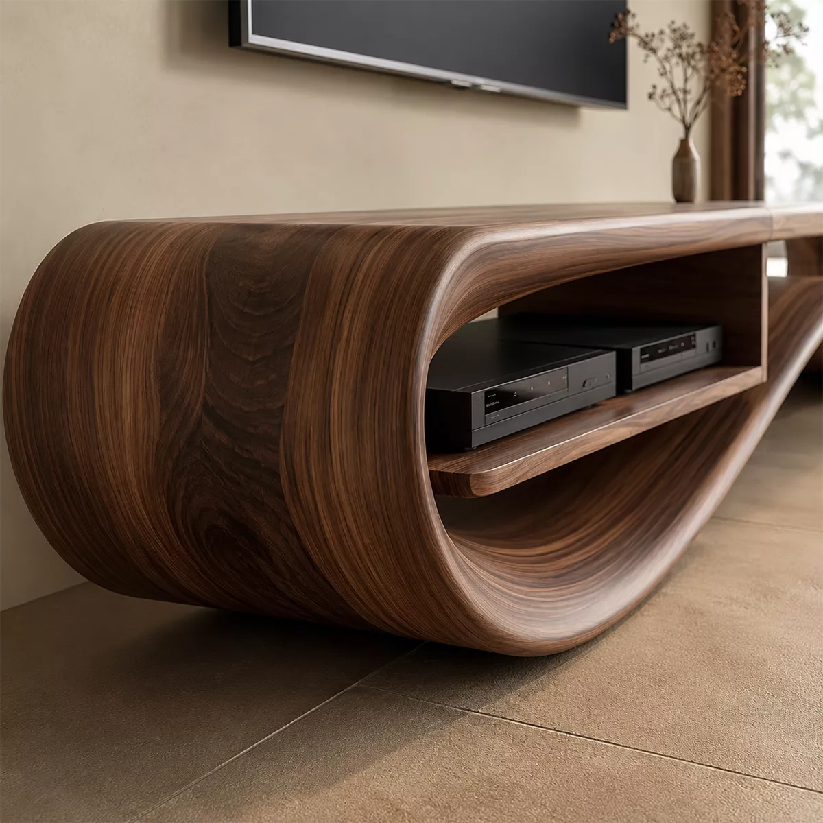 Contemporary Sculptural Wood TV Stand For Living Room - Livewoodcraft - 6
