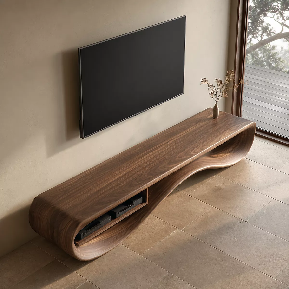 Contemporary Sculptural Wood TV Stand For Living Room - Livewoodcraft - 7