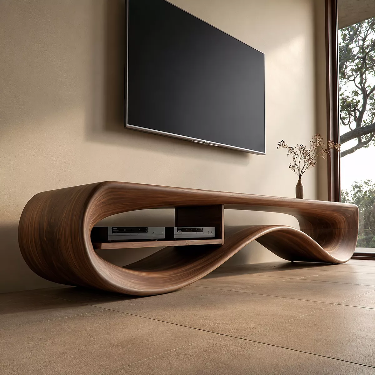 Contemporary Sculptural Wood TV Stand For Living Room - Livewoodcraft - 8