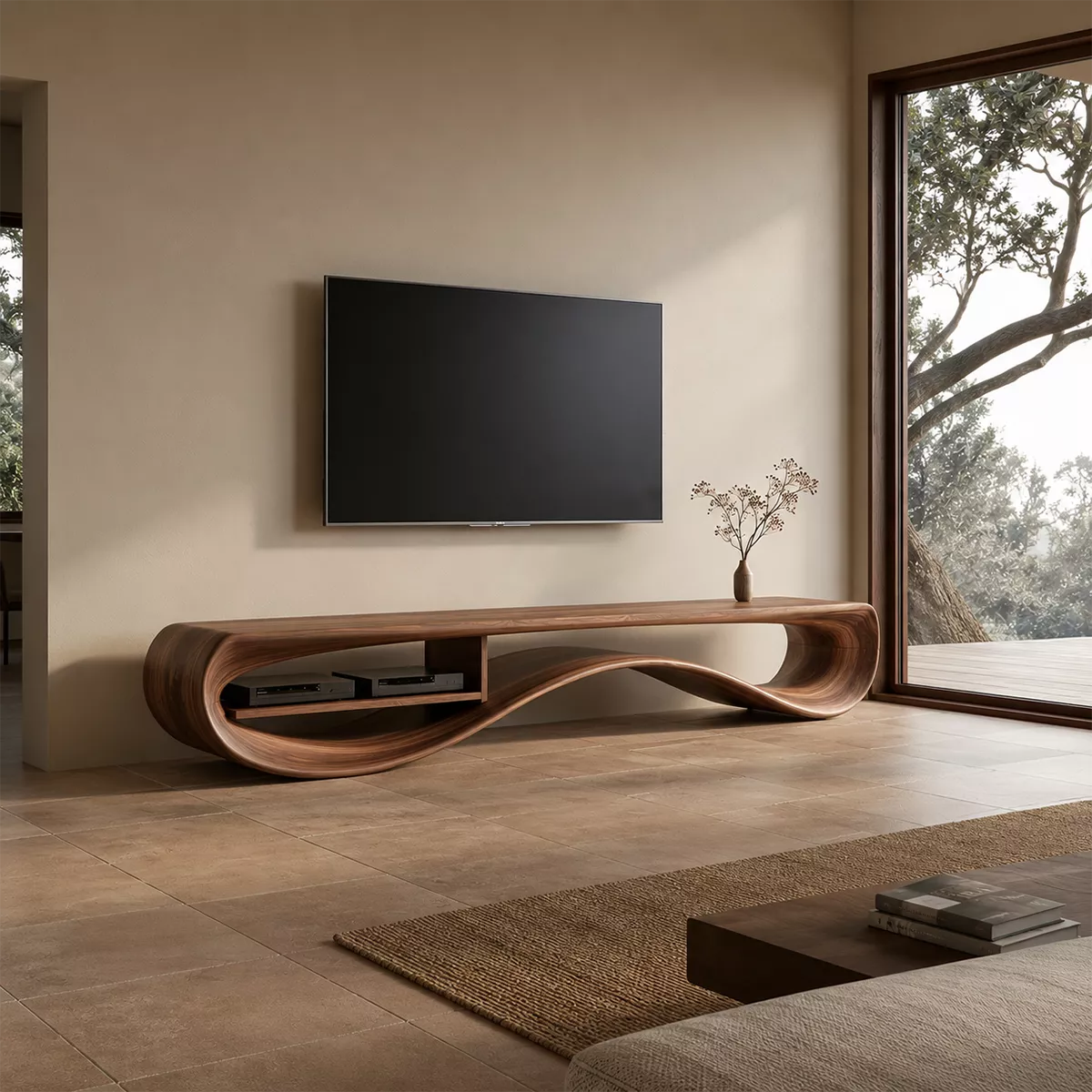 Contemporary Sculptural Wood TV Stand For Living Room - Livewoodcraft - 9