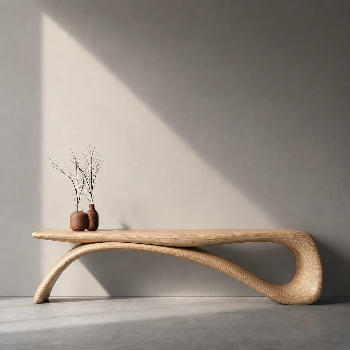 Sculptural Wave Wood Console Table – Organic Natural Wood Console for Modern Interior