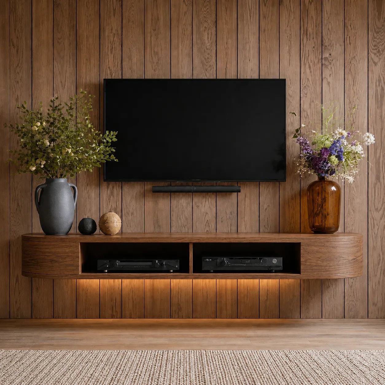 Floating Wall Mounted TV Stand with Rounded Edge Design