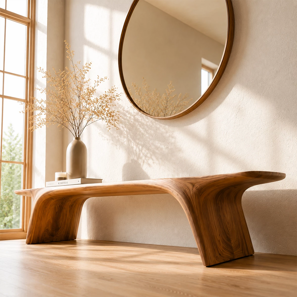 Organic Live Edge Wood Bench – Natural Wood Entryway Bench for Modern Interior
