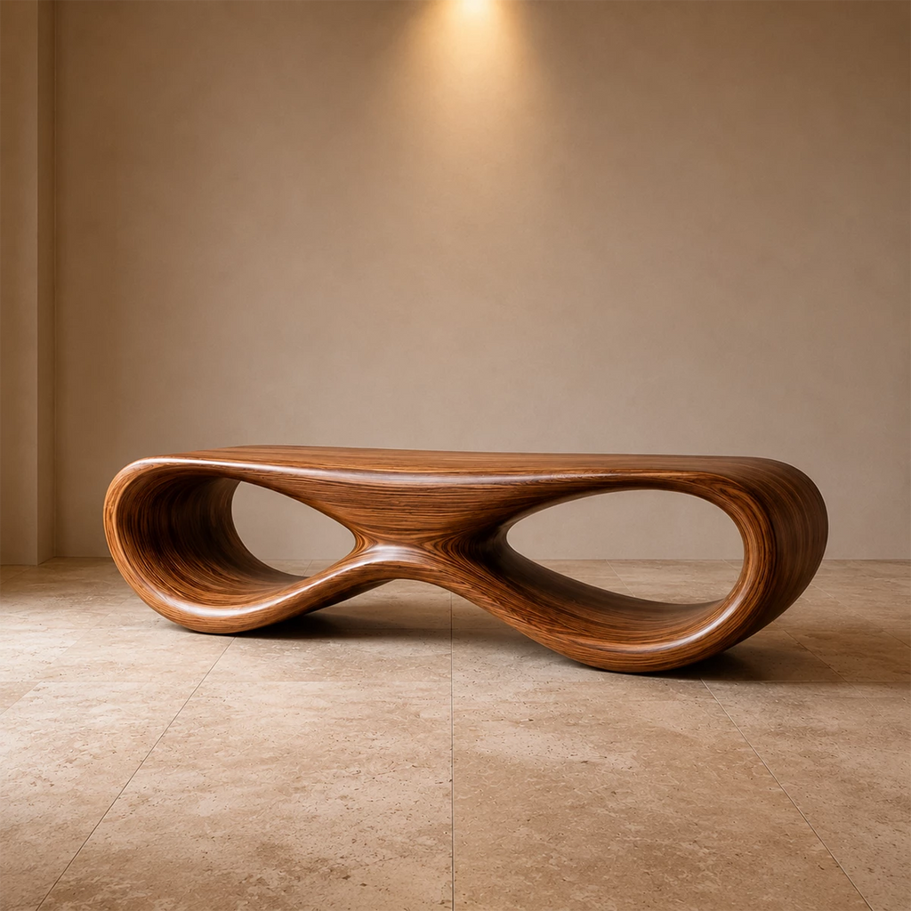 Sculptural Wave Wood Bench – Organic Natural Wood Bench for Modern Interior