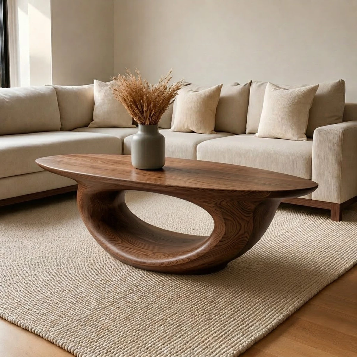 Sculptural Modern Coffee Table Crafted from Natural Solid Wood