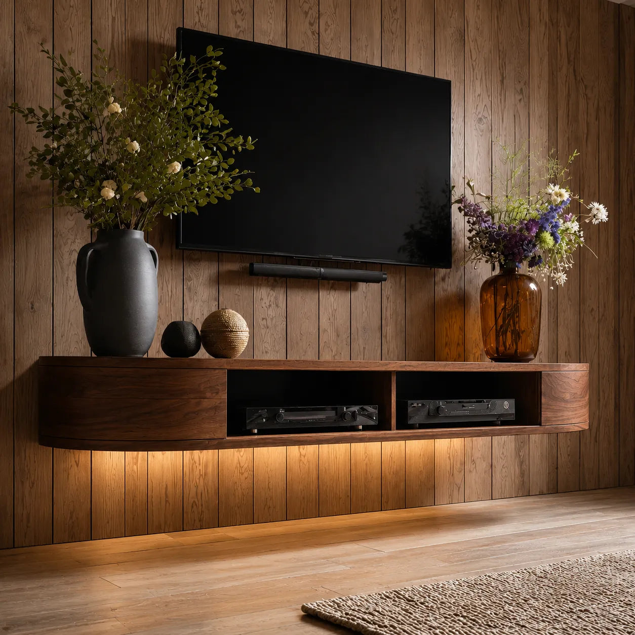 Floating Wall Mounted TV Stand with Rounded Edge Design
