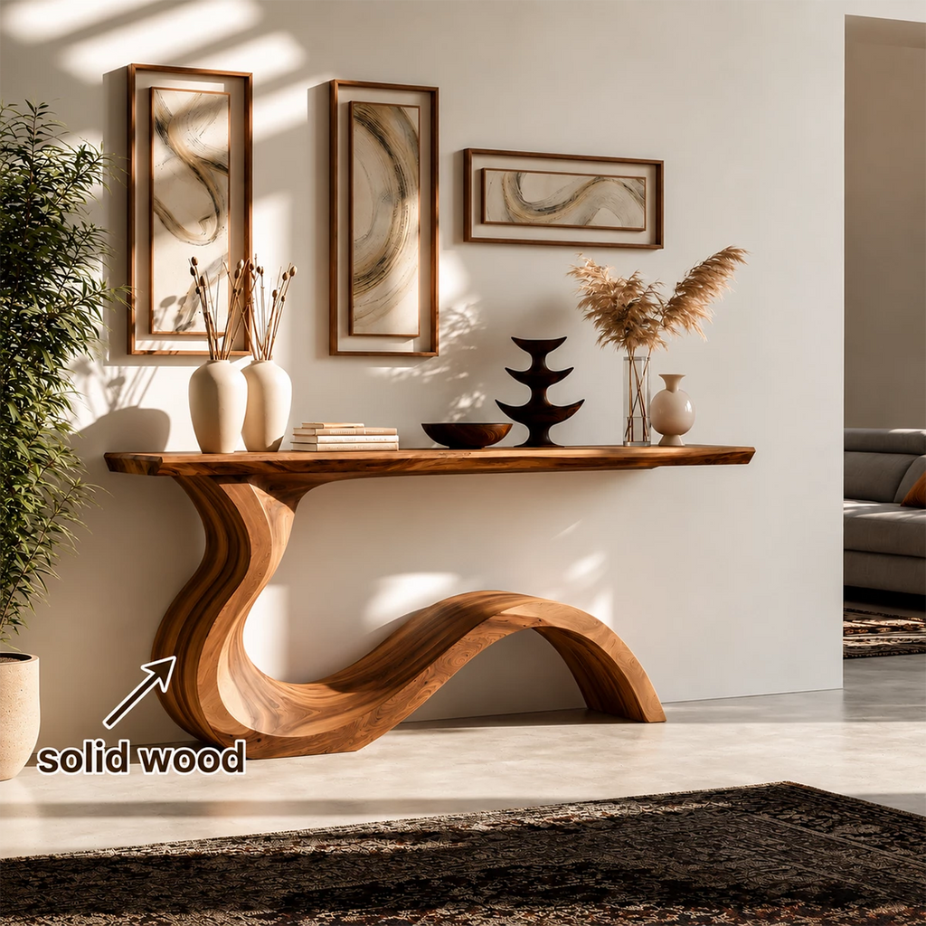 Natural Solid Wood Console Table Sculptural Wabi Sabi Style