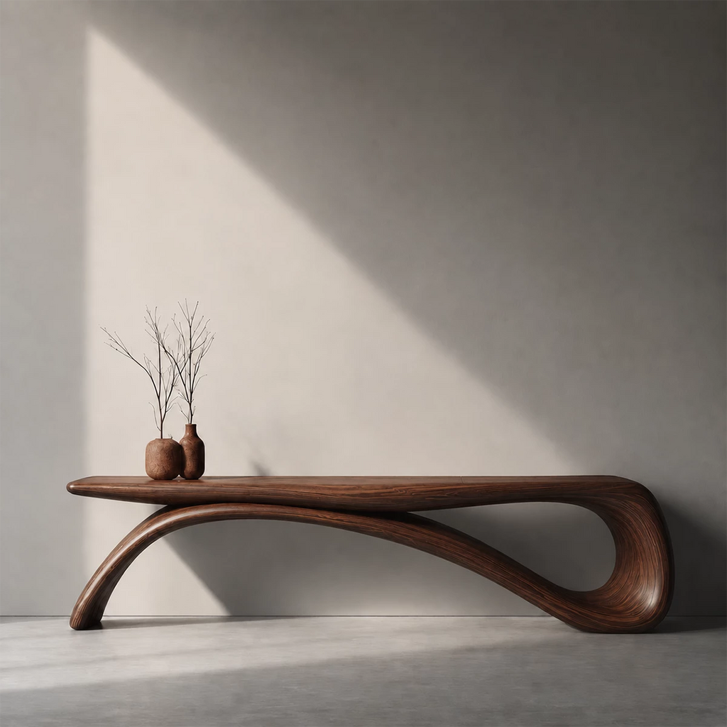 Sculptural Wave Wood Console Table – Organic Natural Wood Console for Modern Interior
