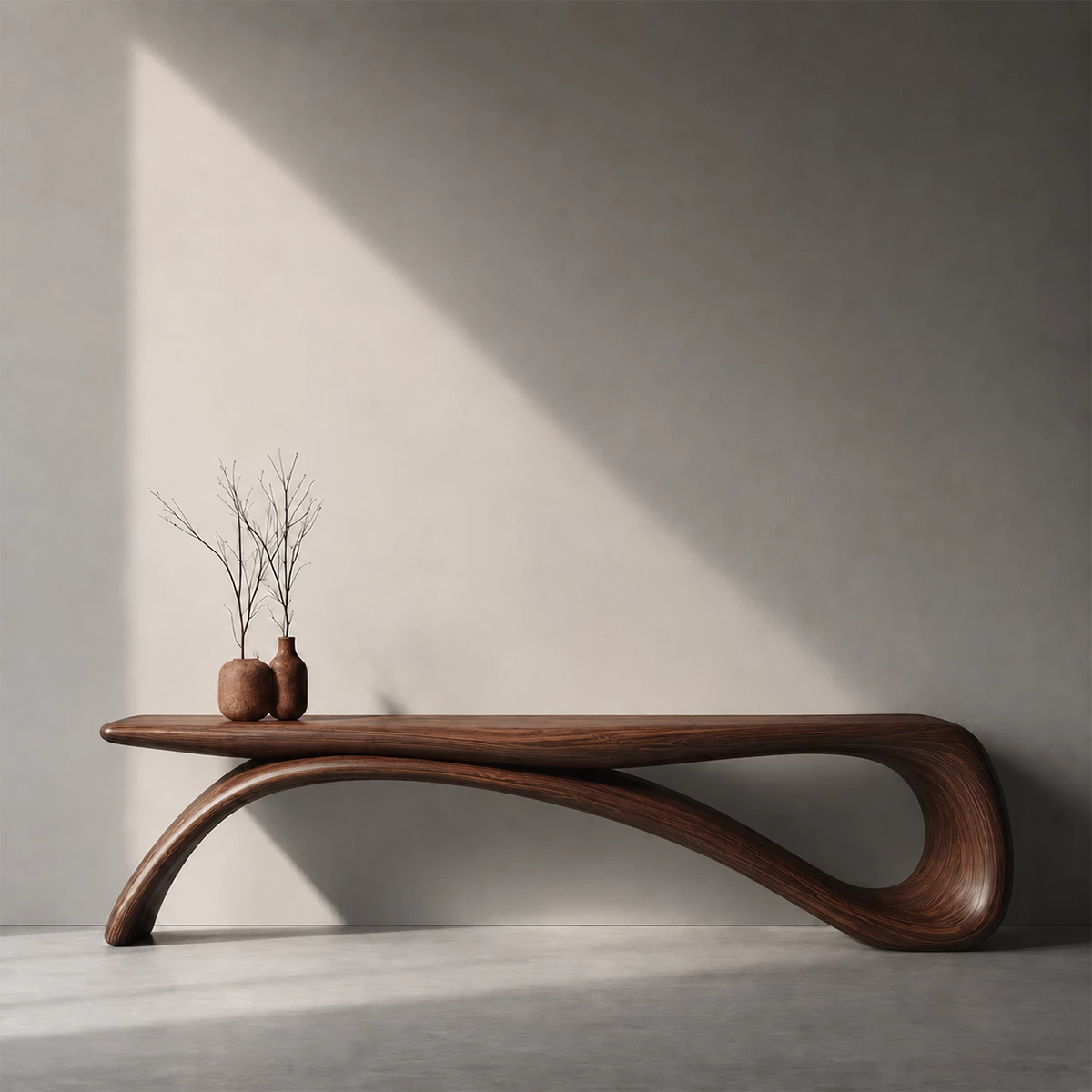 Sculptural Wave Wood Console Table – Organic Natural Wood Console for Modern Interior