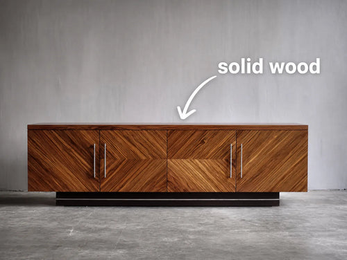 Geometric Natural Solid Wood TV Stand with Chevron Door Design