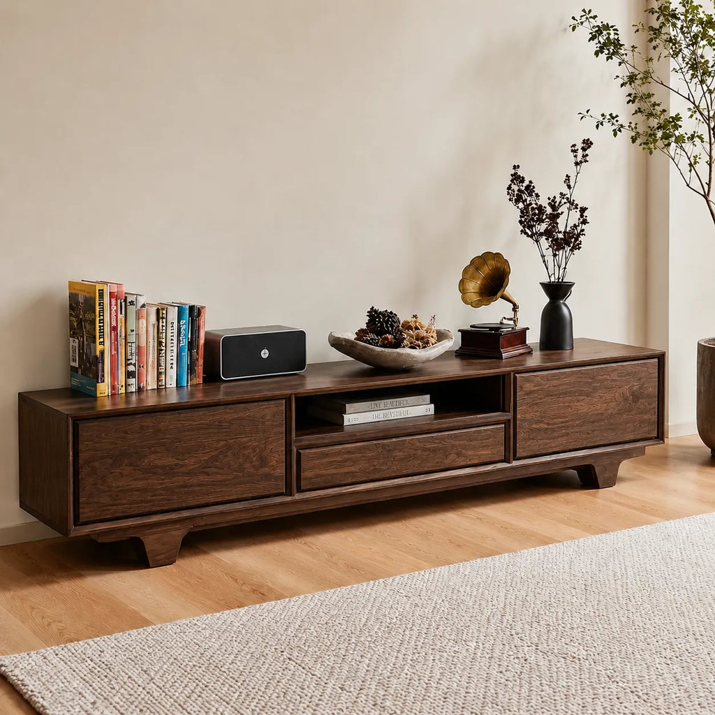 Modern TV Stand with Cabinet Storage and Center Drawer Console