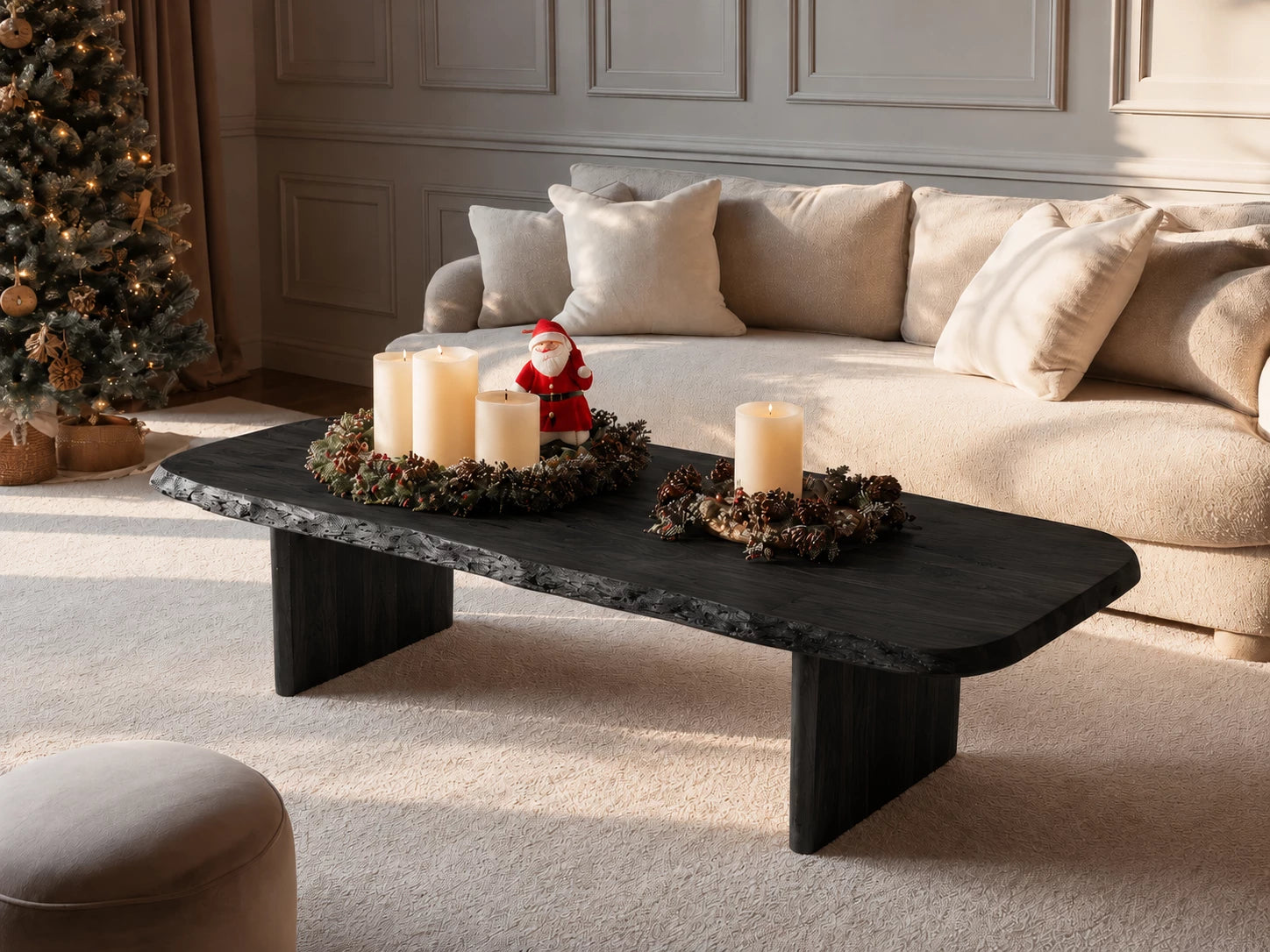 Live Edge Natural Solid Wood Coffee Table with Rustic Modern Form