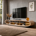Curved Natural Solid Wood TV Stand with Open Media Console Storage