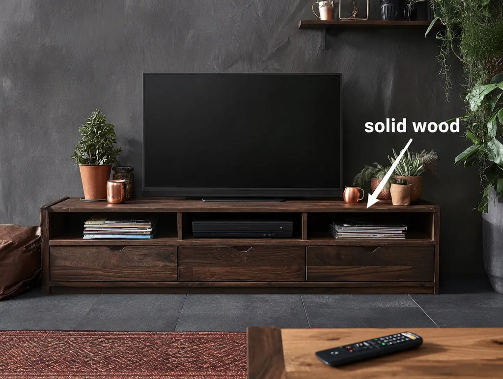 Rustic Natural Solid Wood TV Stand with Open Shelf Media Storage