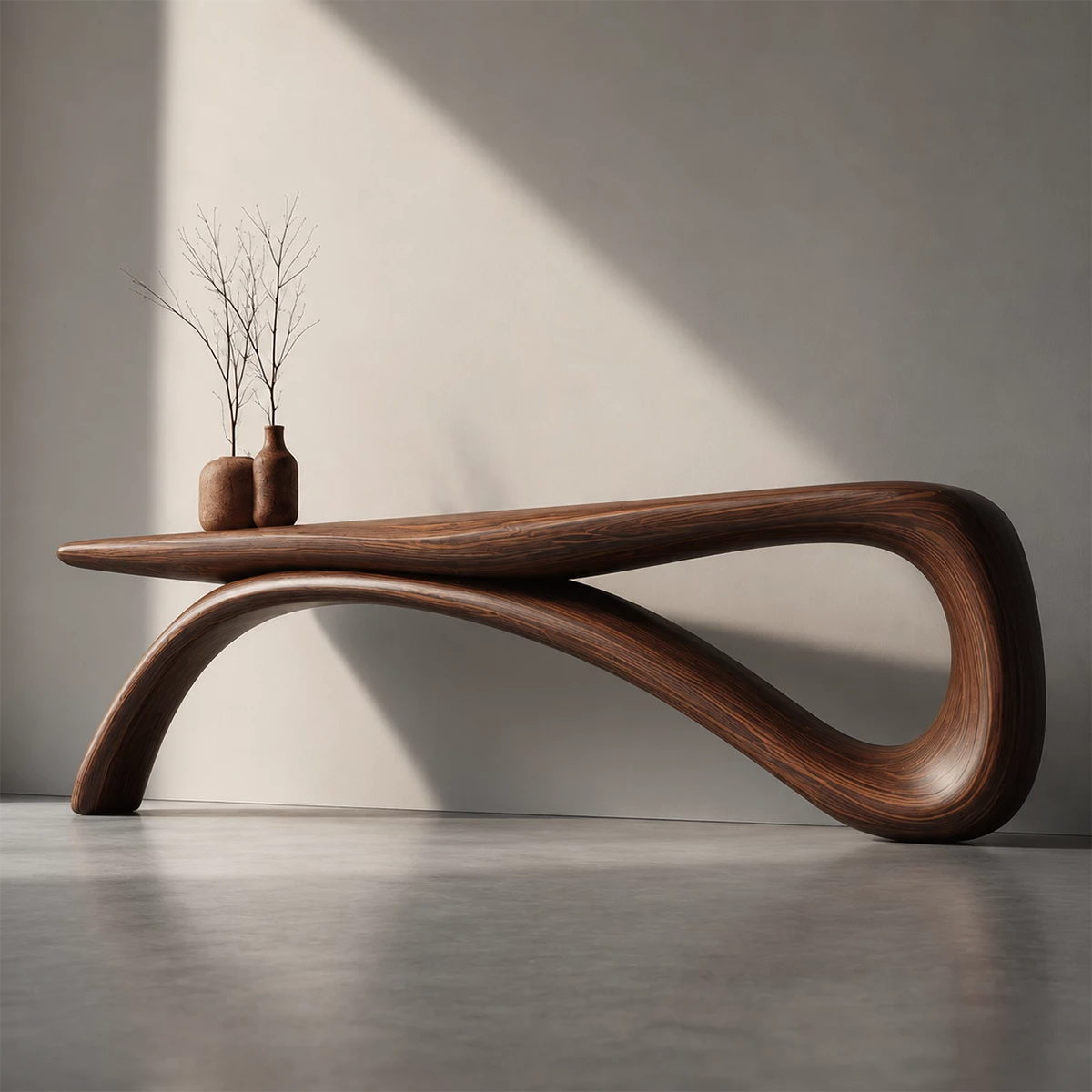 Sculptural Wave Wood Console Table – Organic Natural Wood Console for Modern Interior