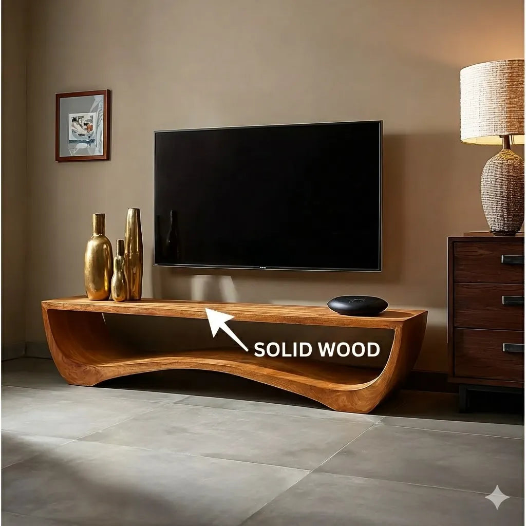 Sculptural Natural Solid Wood Wave TV Stand for Modern Living Rooms