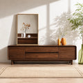 Rounded Natural Solid Wood TV Stand with Wide Drawer Storage Design