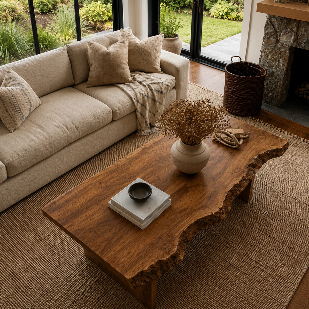 Live Edge Modern Coffee Table Crafted from Natural Solid Wood